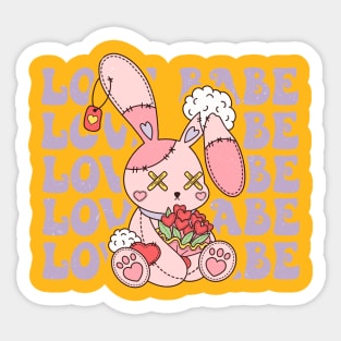 Love Babe Cute Bunny Bouquet of Roses Happy Valentines Day Sticker